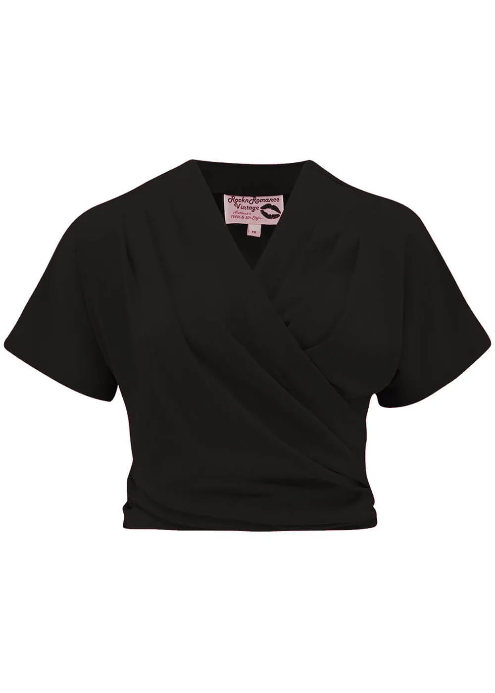 Rock N Romance Darla Short Sleeve 40's Wrap Blouse Black