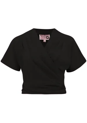 Rock N Romance Darla Short Sleeve 40's Wrap Blouse Black