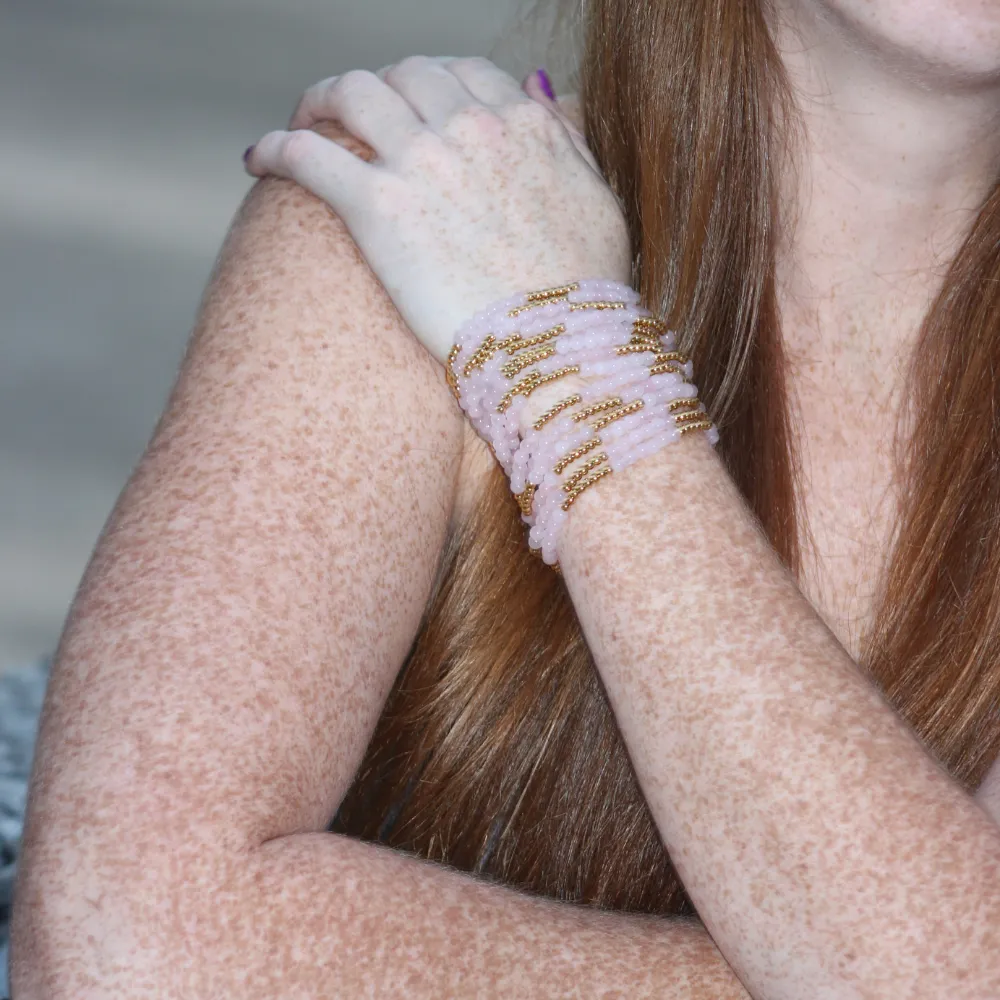 Rose Quartz Gemstone Beaded Bracelet~ 18k Gold Plated