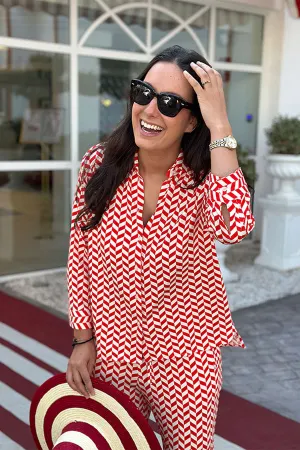 SARA RED GEOMETRIC PRINT SHIRT
