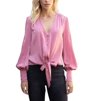 Satin Tie Front Pink Top