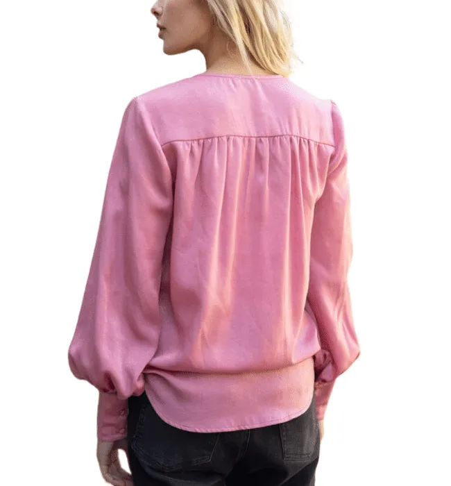 Satin Tie Front Pink Top