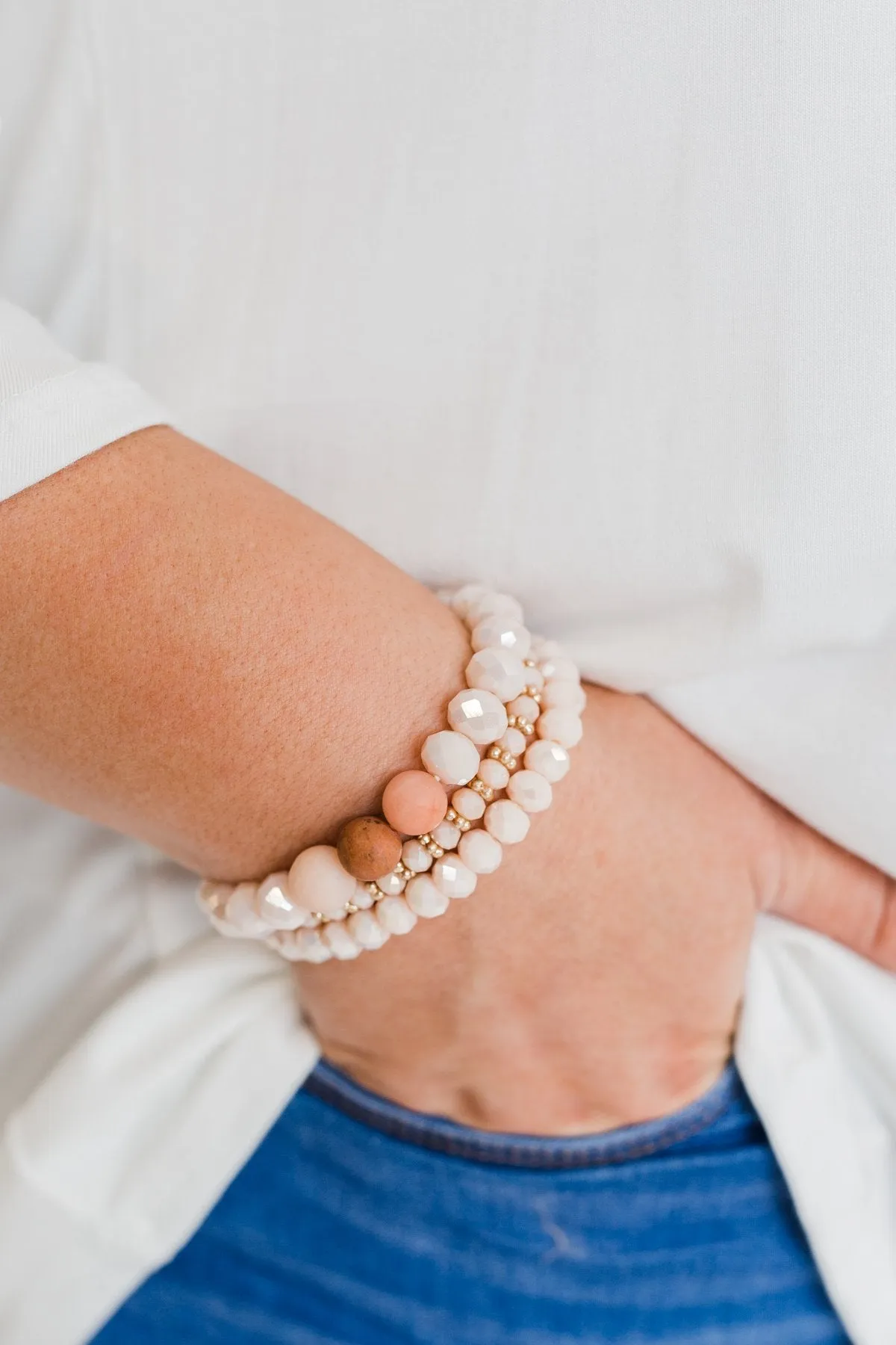 Shaded Beaded Bracelet Set- Blush