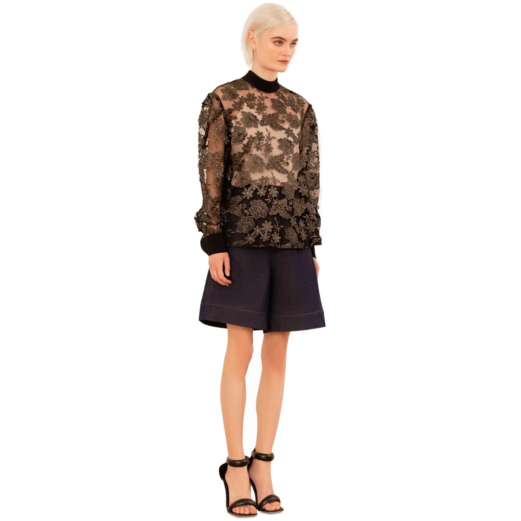 Sheer Metallic Embroidered Blouse