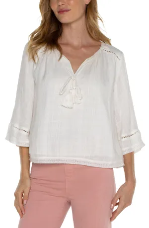 Shirred Woven Tie Front Blouse - SALE