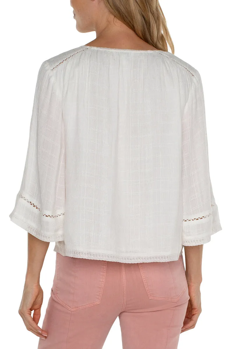 Shirred Woven Tie Front Blouse - SALE