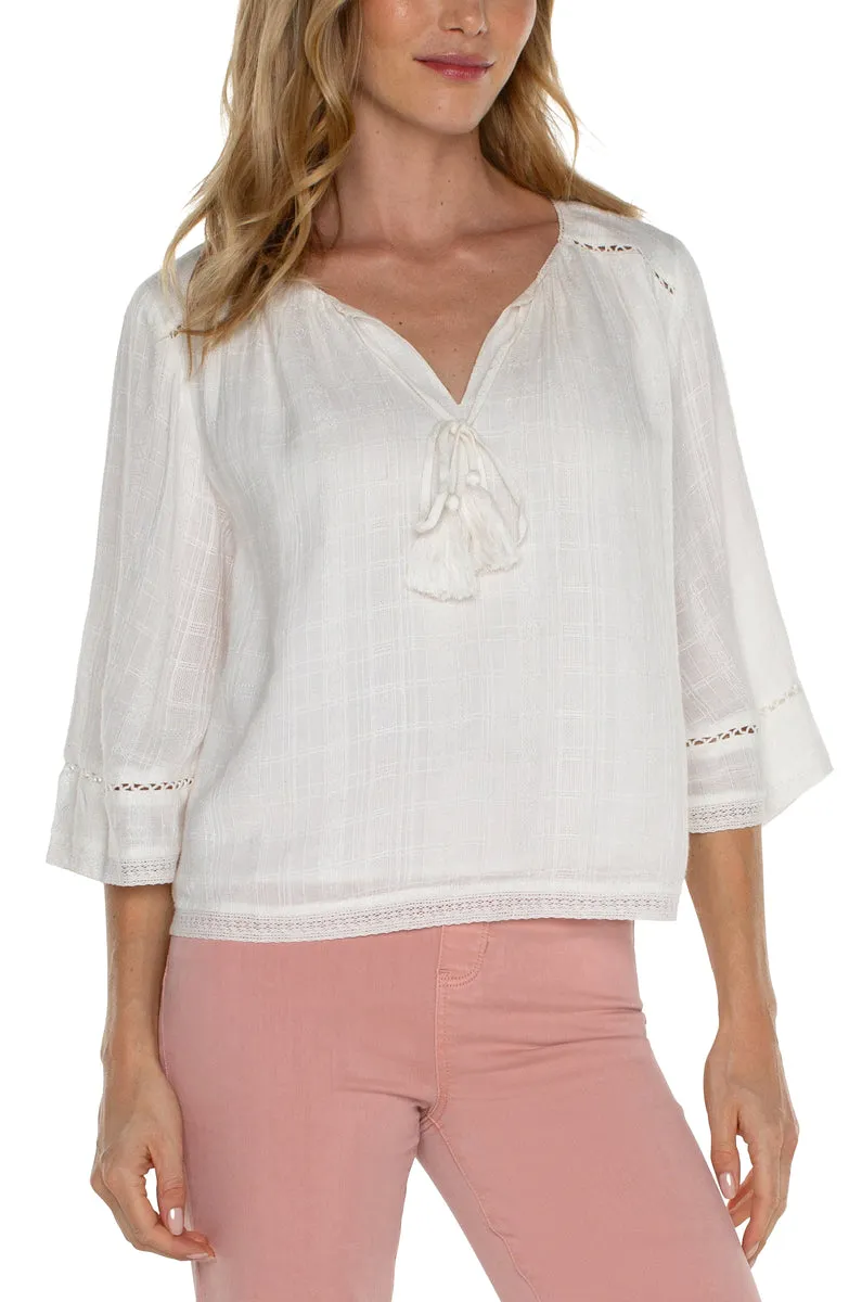 Shirred Woven Tie Front Blouse - SALE