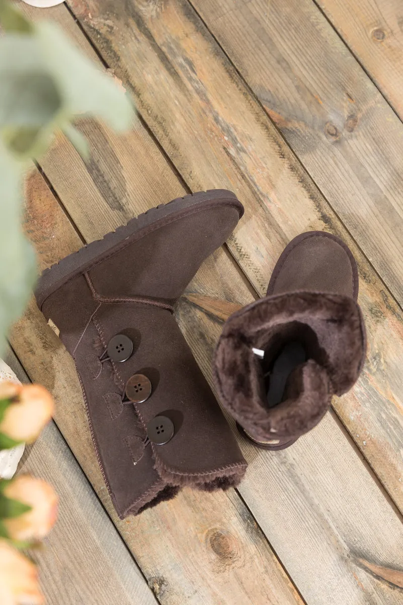 Side Button Faux Fur-Lined Leather Suede Boots