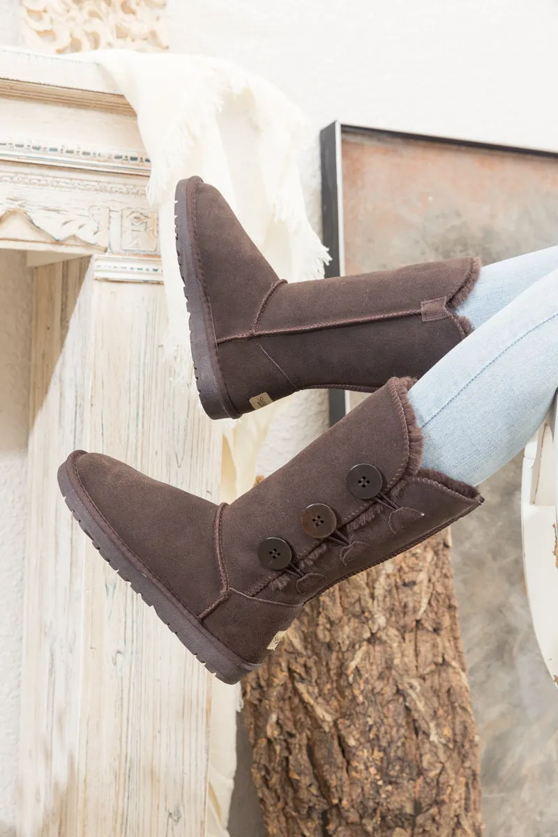Side Button Faux Fur-Lined Leather Suede Boots