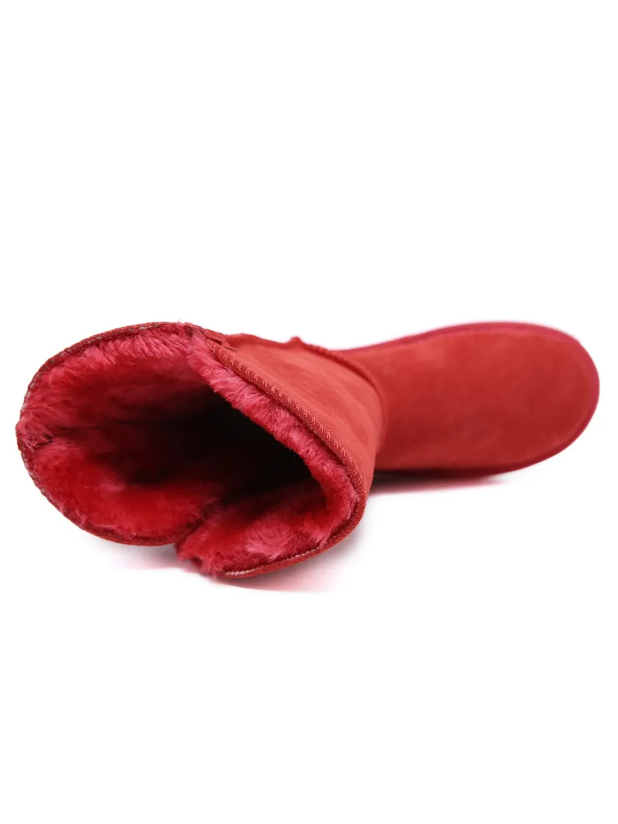 Side Button Faux Fur-Lined Leather Suede Boots