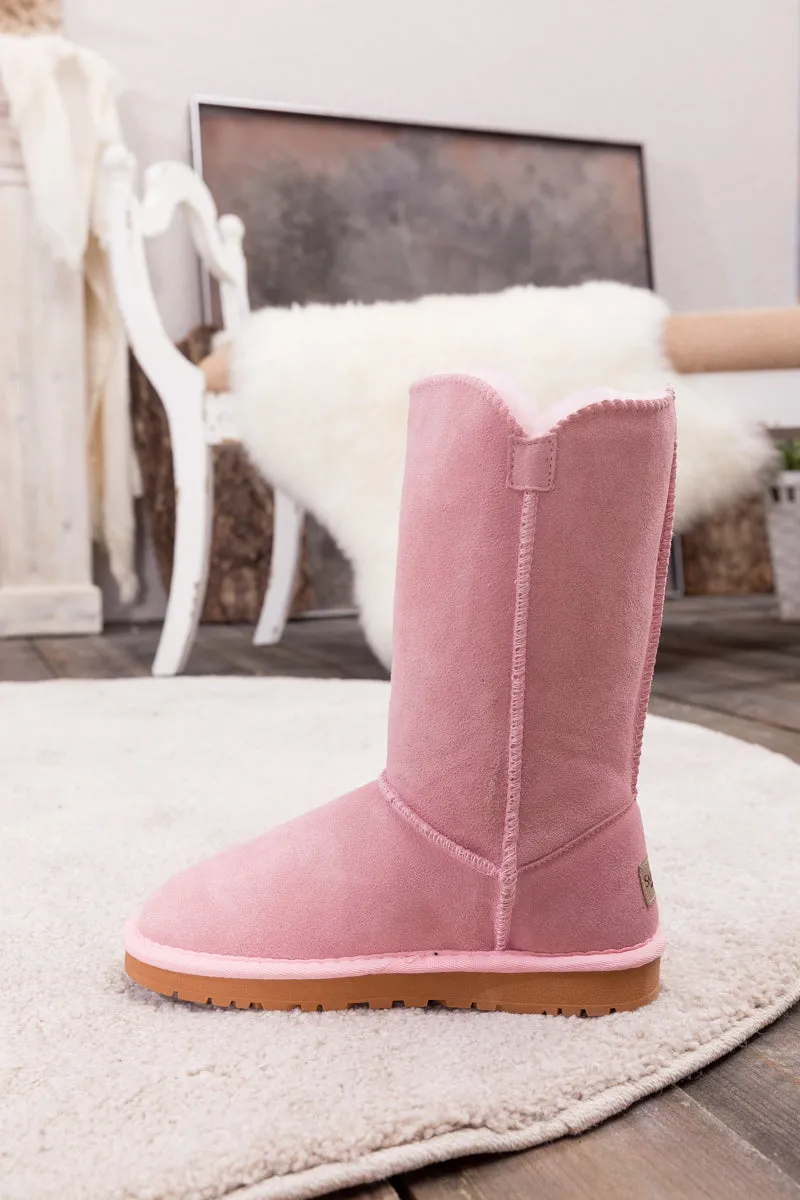 Side Button Faux Fur-Lined Leather Suede Boots