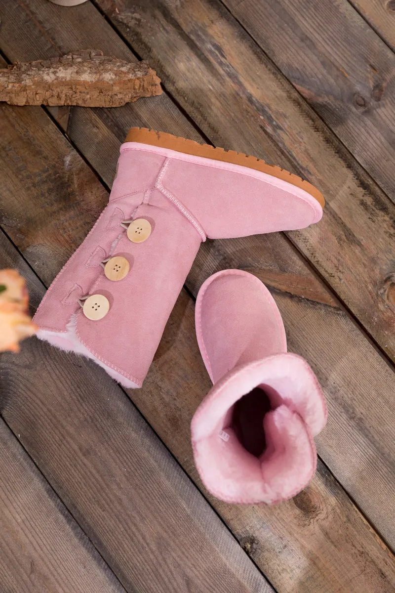 Side Button Faux Fur-Lined Leather Suede Boots