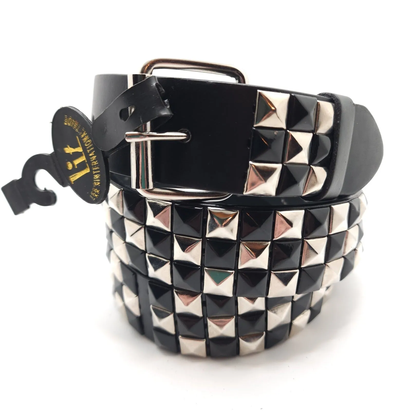 Silver & Black Checker Studded Belt Punk