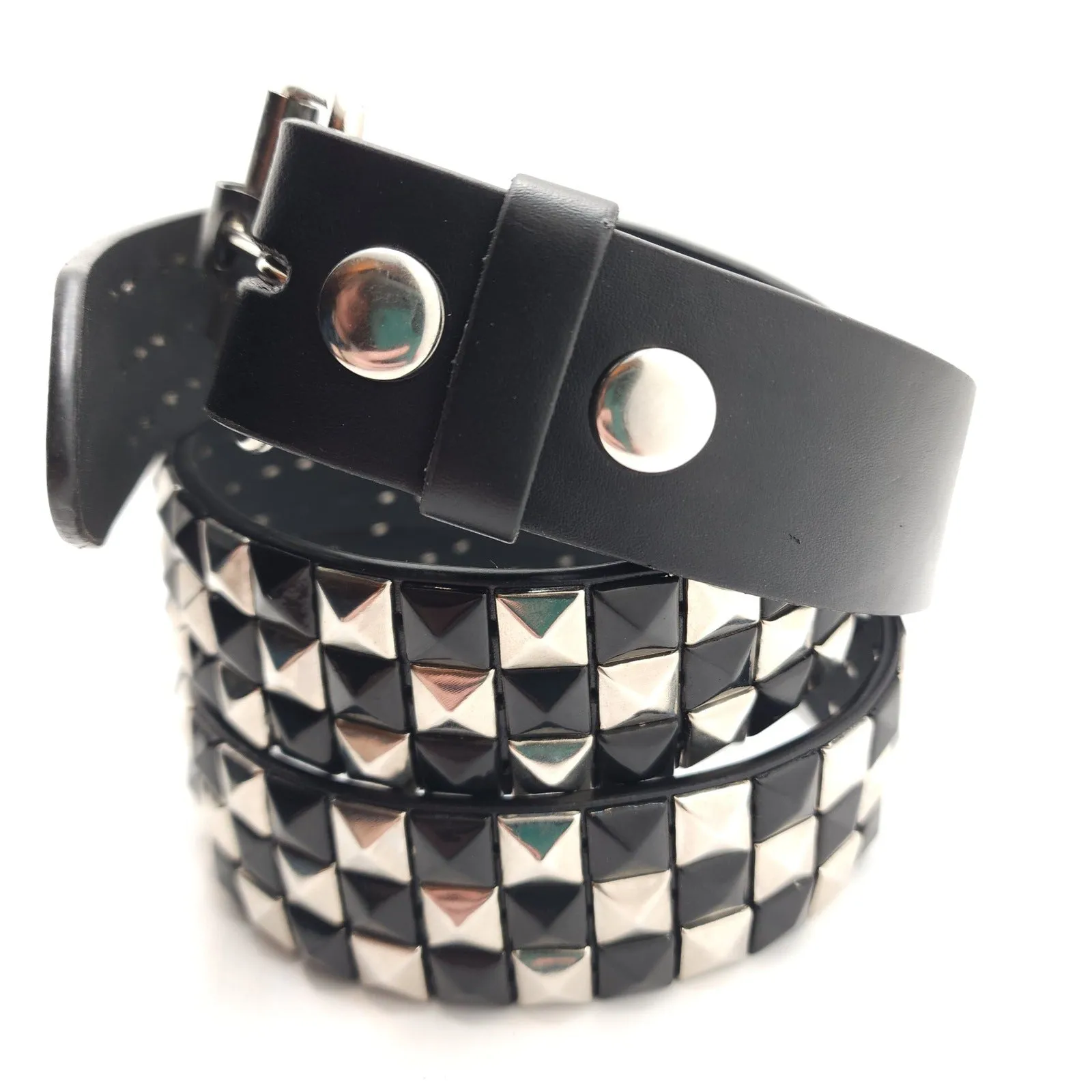 Silver & Black Checker Studded Belt Punk