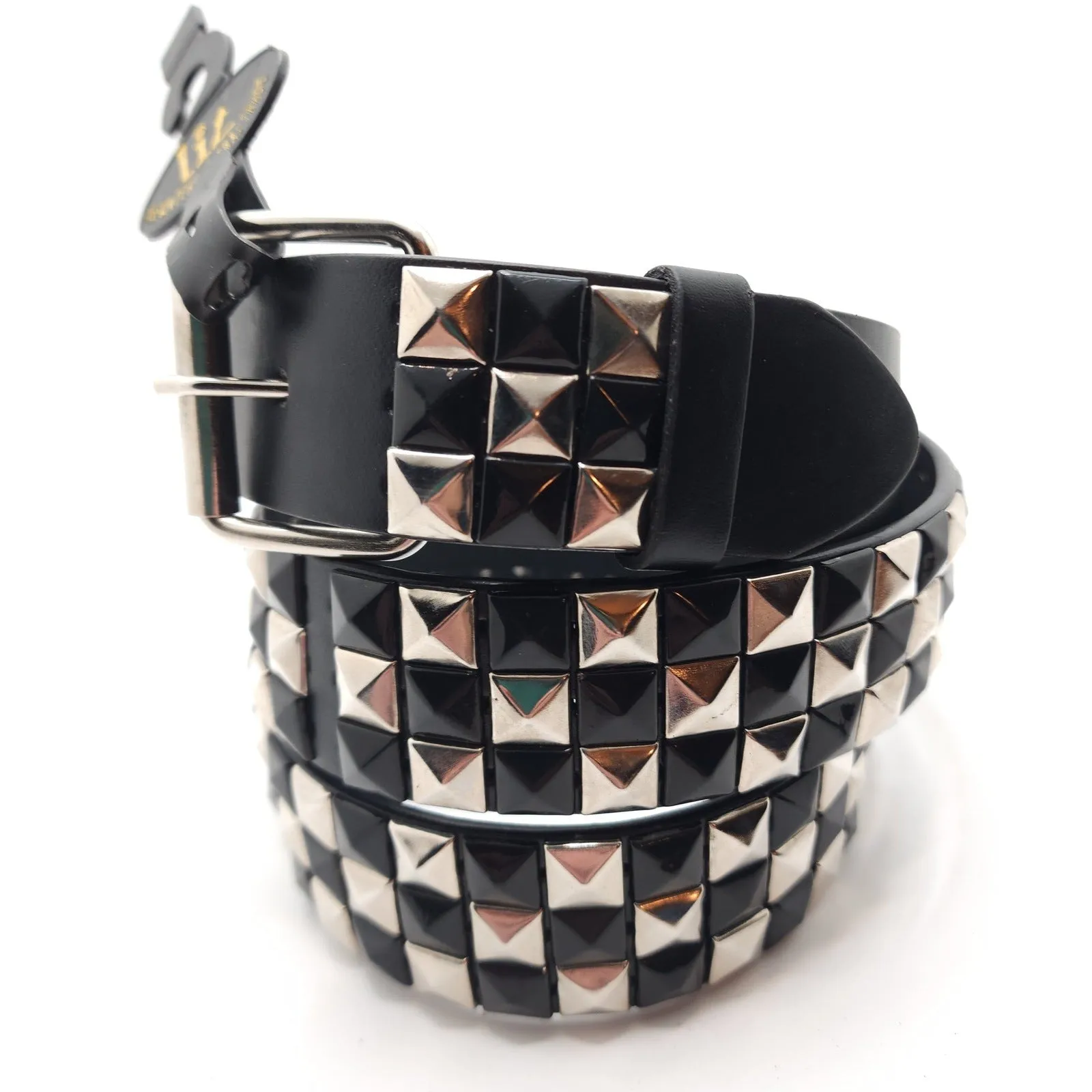 Silver & Black Checker Studded Belt Punk