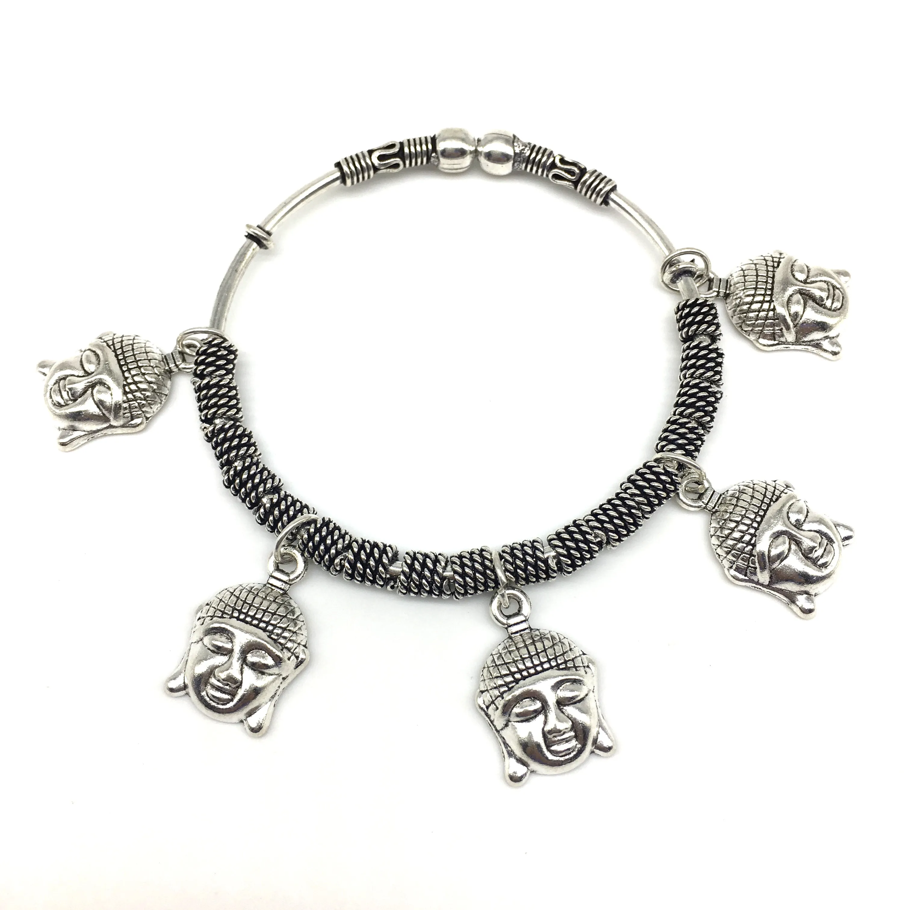 Silver Buddha Charm Bangle