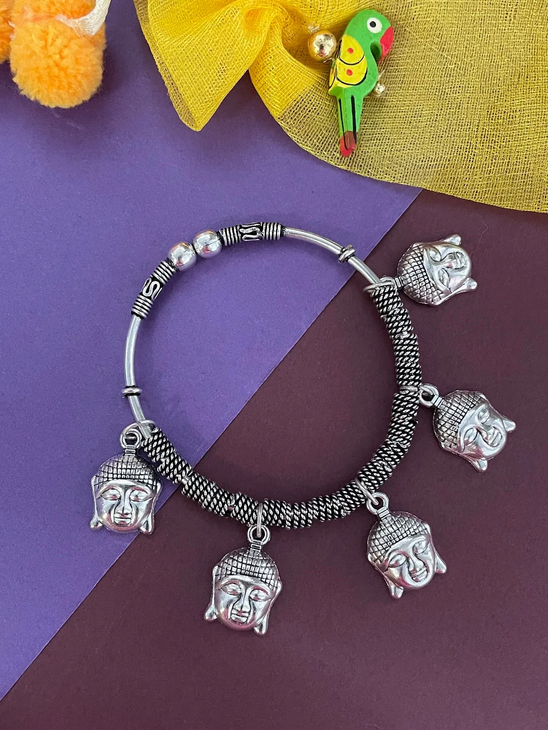 Silver Buddha Charm Bangle