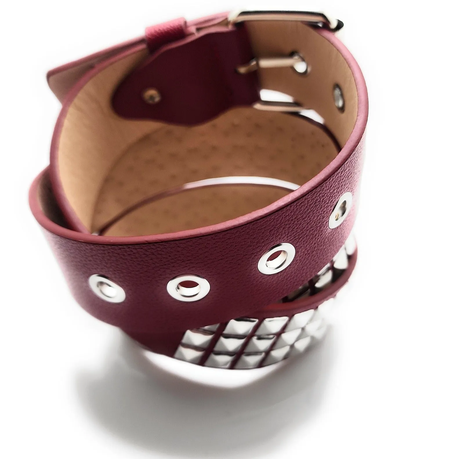 Silver on Dark Red Studded Belt Trim-to-Fit