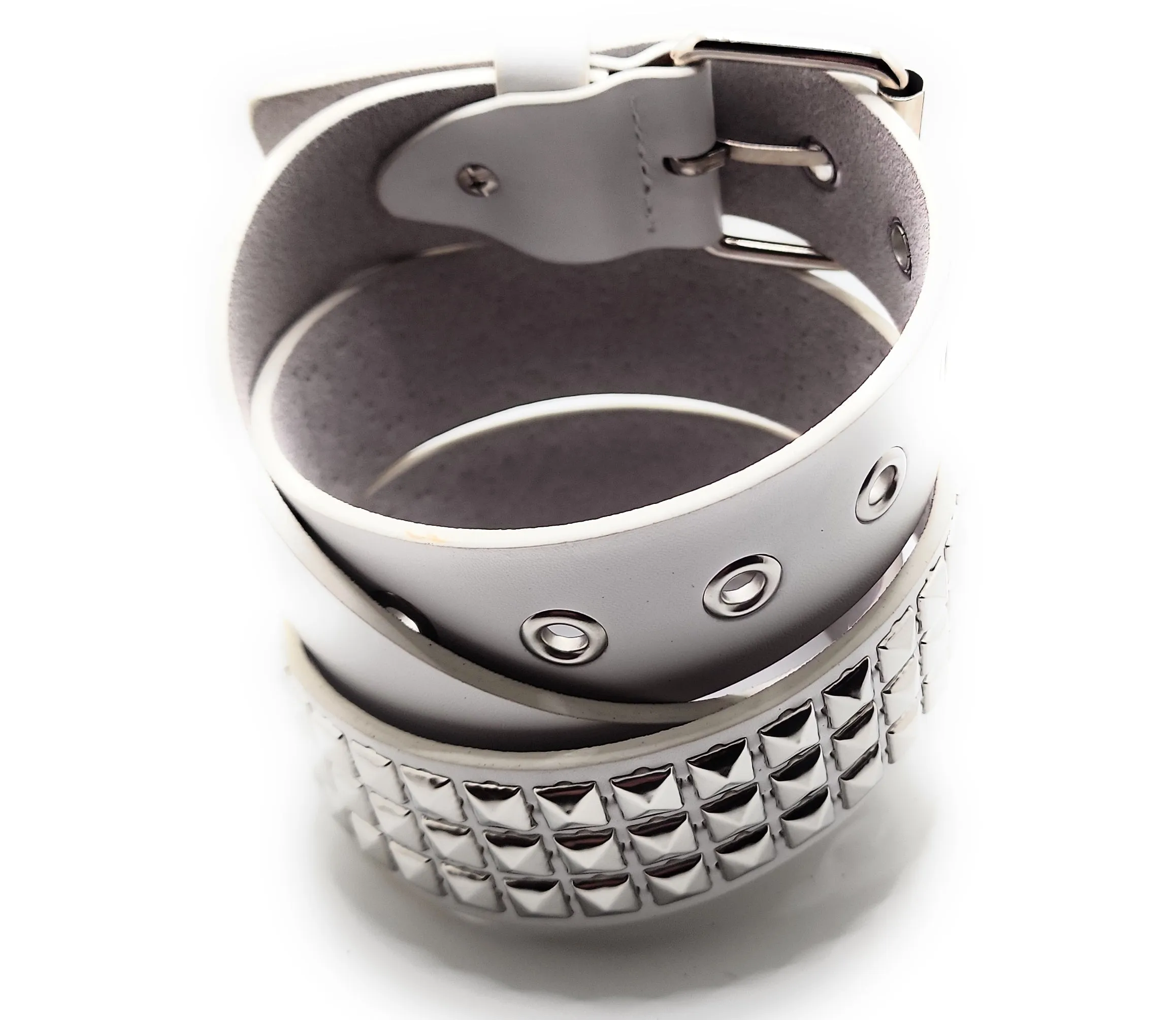 Silver on White Studded Belt Trim-to-Fit Punk