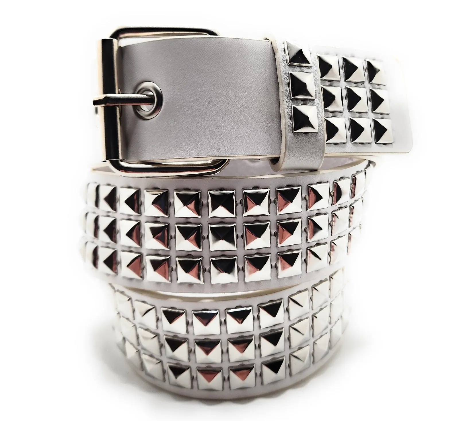 Silver on White Studded Belt Trim-to-Fit Punk