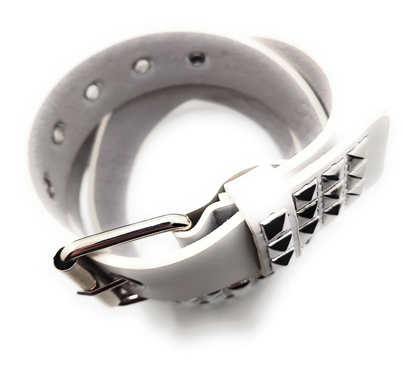 Silver on White Studded Belt Trim-to-Fit Punk