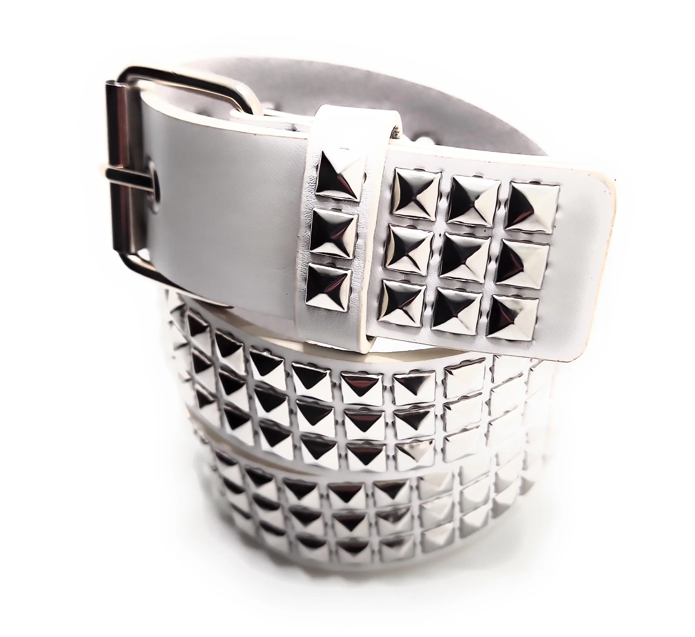 Silver on White Studded Belt Trim-to-Fit Punk