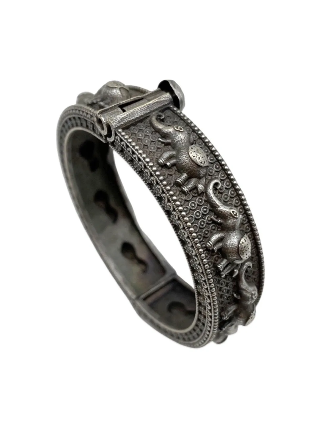 Silver Oxidized Elephant Design Bangle kada