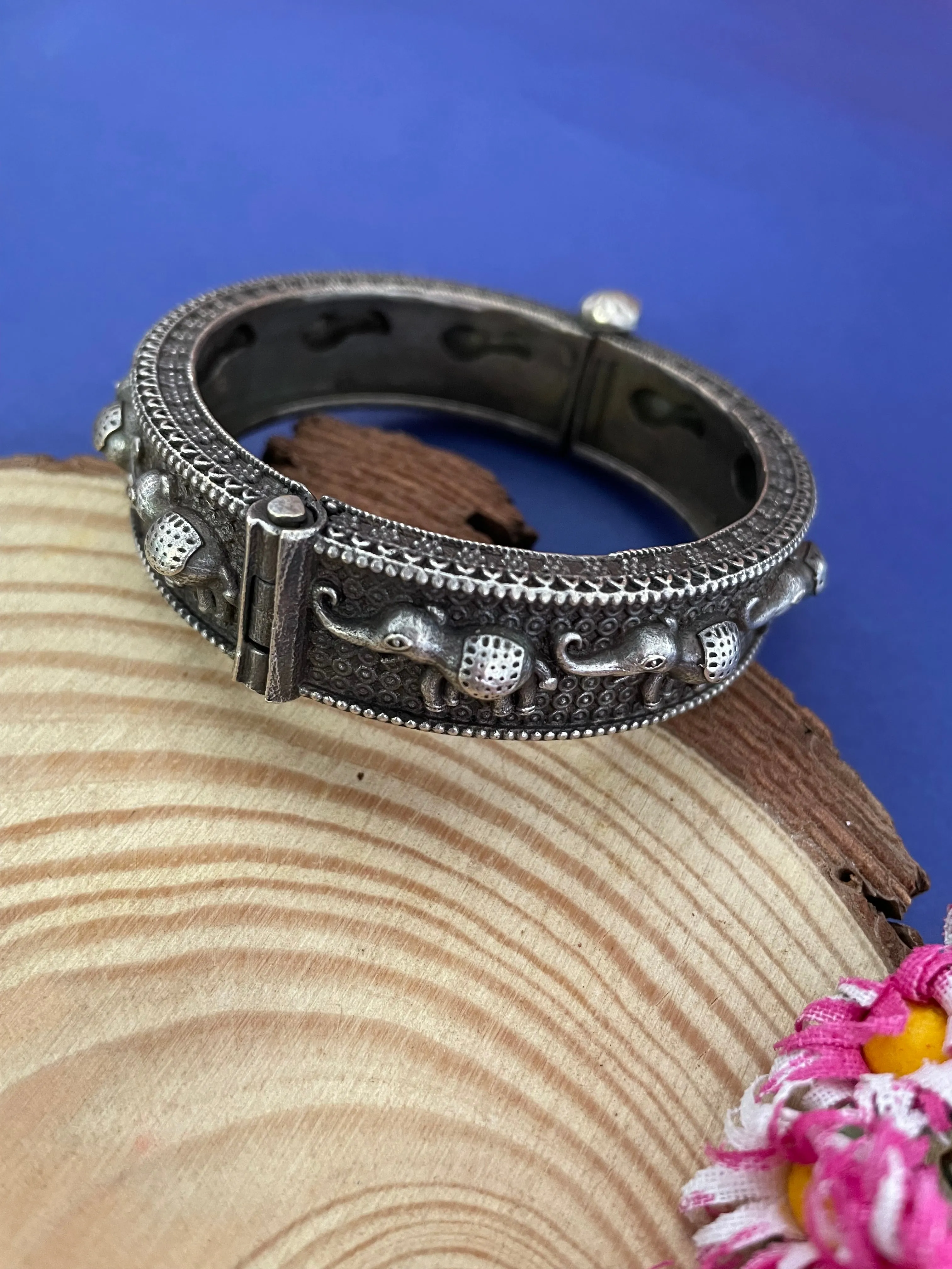 Silver Oxidized Elephant Design Bangle kada