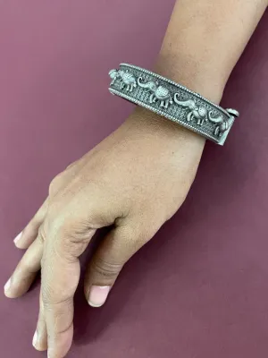 Silver Oxidized Elephant Design Bangle kada