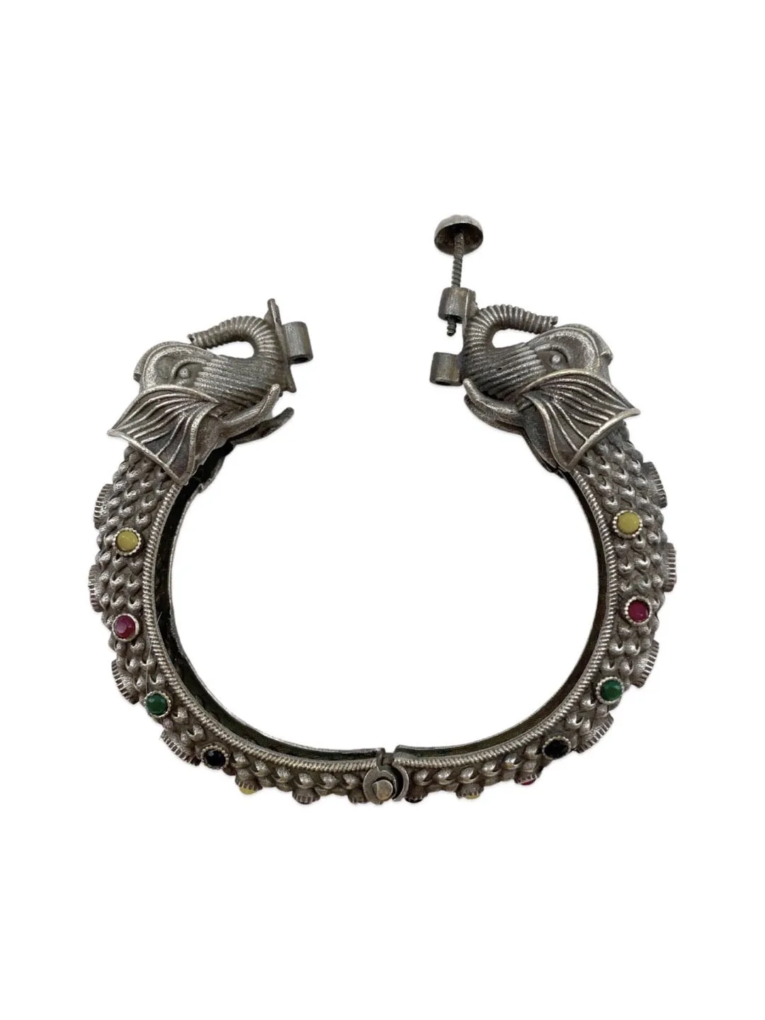 Silver Oxidized Elephant Design Multi color Bangle Kada