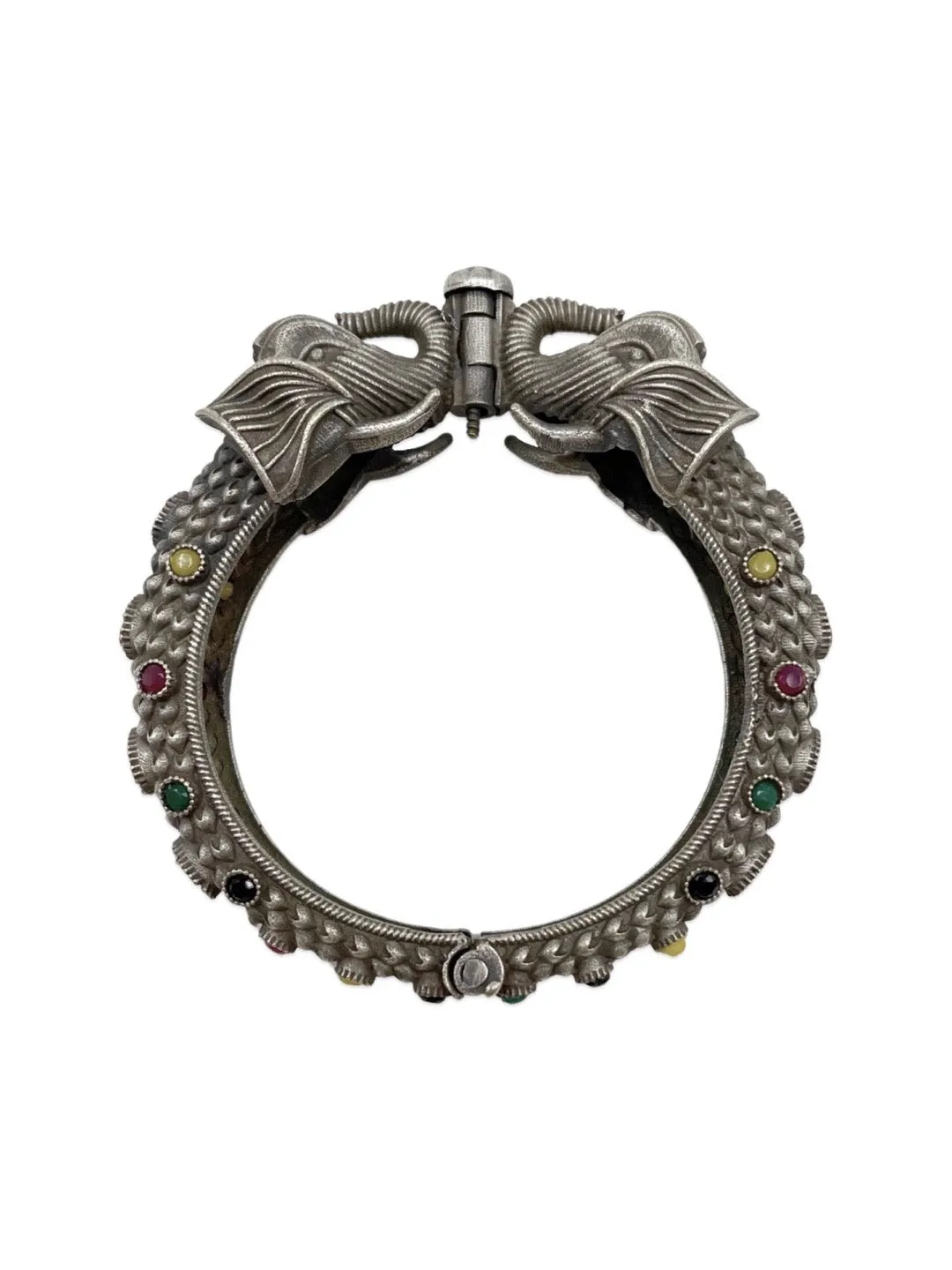 Silver Oxidized Elephant Design Multi color Bangle Kada