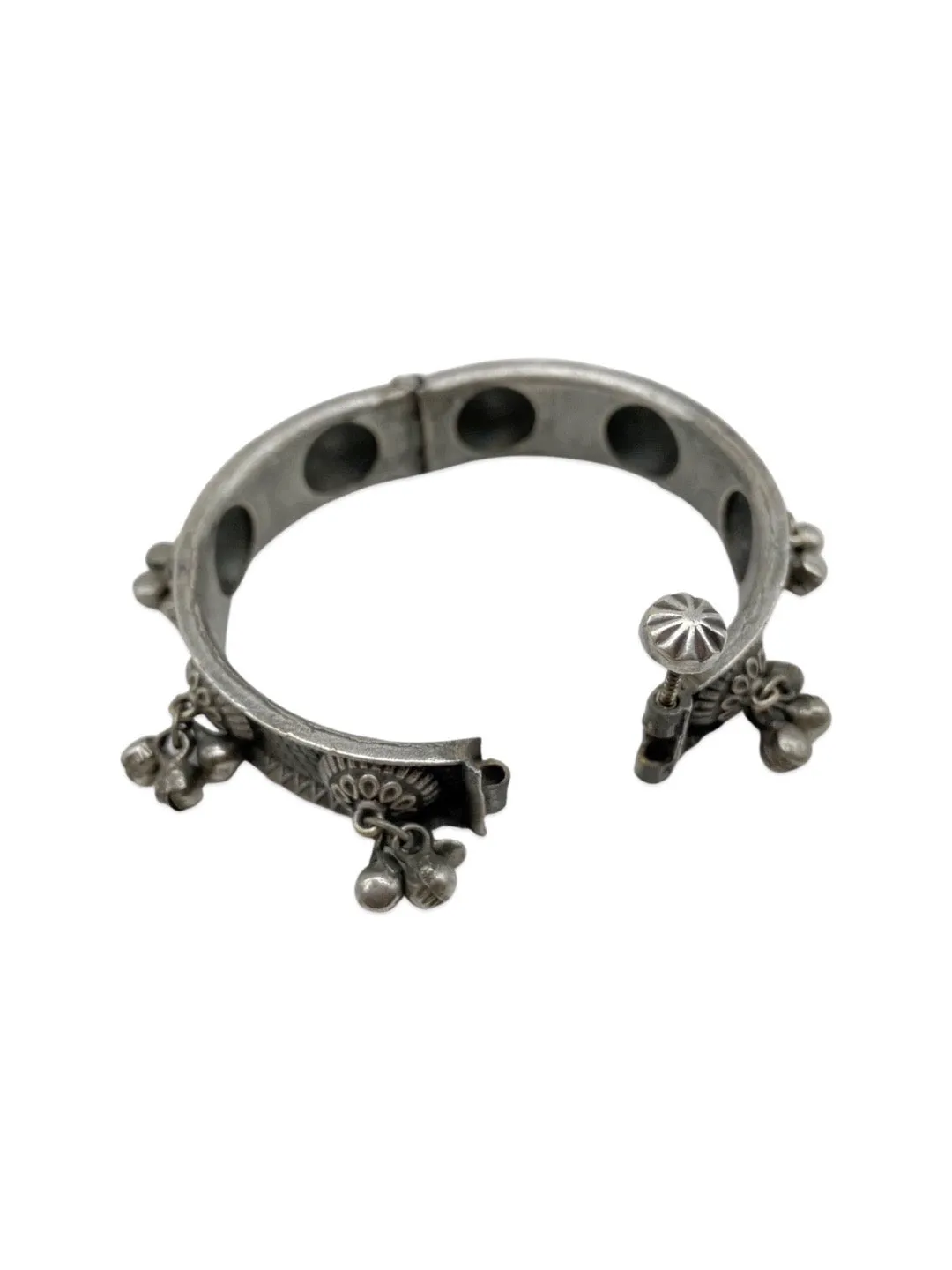 Silver Oxidized Flower with Ghungroo Design Bangle kada