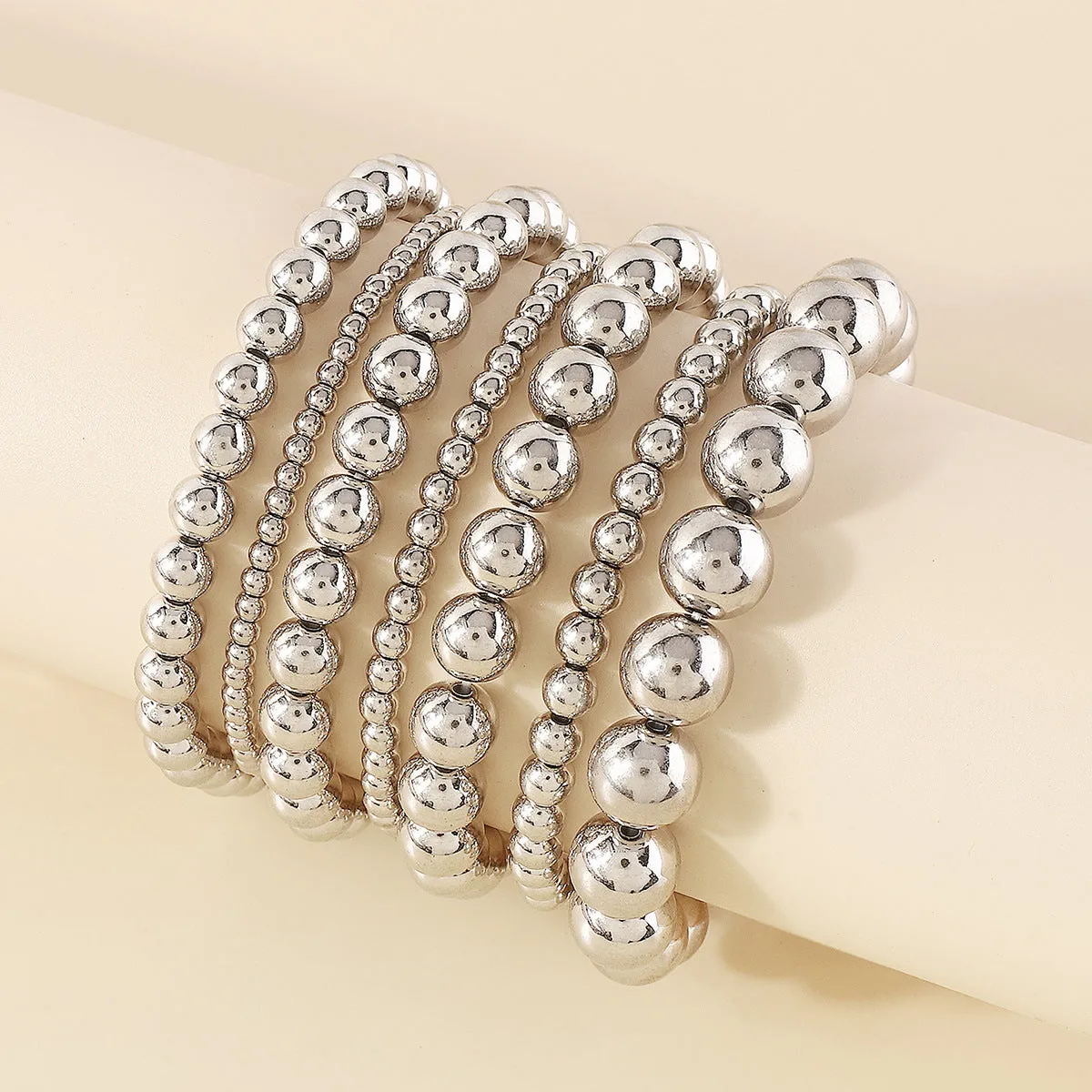 Silver-Plated Beaded Stretch Bracelet Set