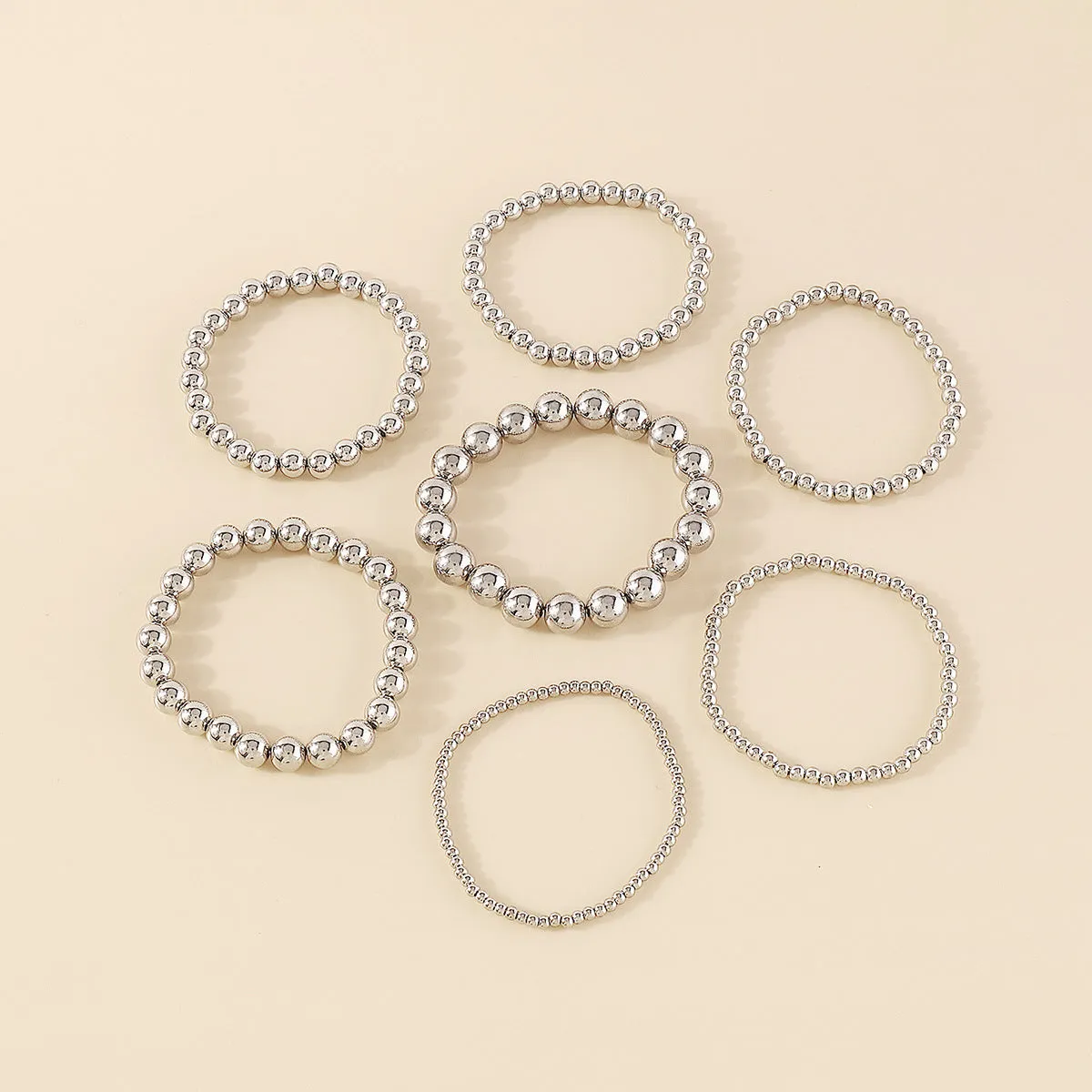 Silver-Plated Beaded Stretch Bracelet Set