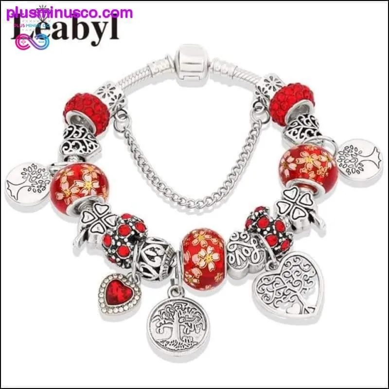 Silver Tree of Life Fashion Bead Bracelet Green Leaf Floral