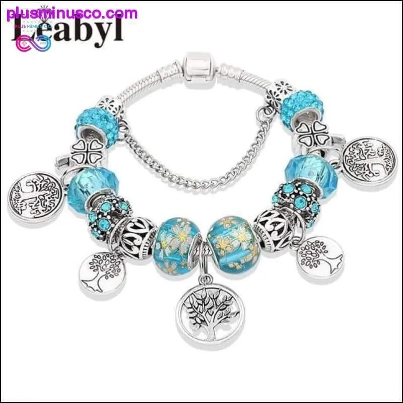 Silver Tree of Life Fashion Bead Bracelet Green Leaf Floral