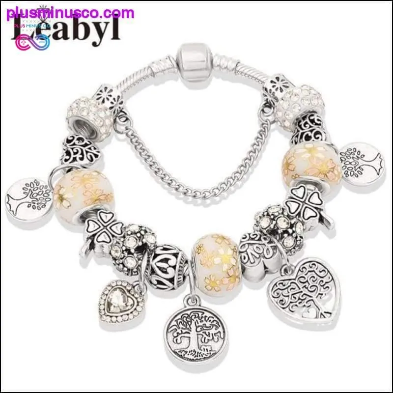 Silver Tree of Life Fashion Bead Bracelet Green Leaf Floral