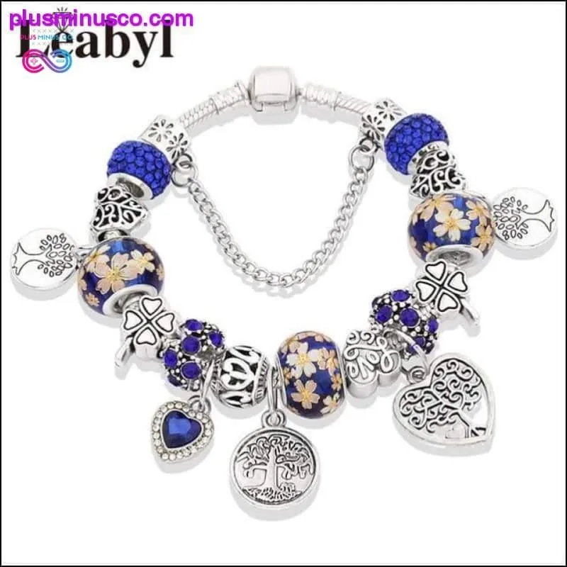 Silver Tree of Life Fashion Bead Bracelet Green Leaf Floral