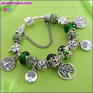 Silver Tree of Life Fashion Bead Bracelet Green Leaf Floral