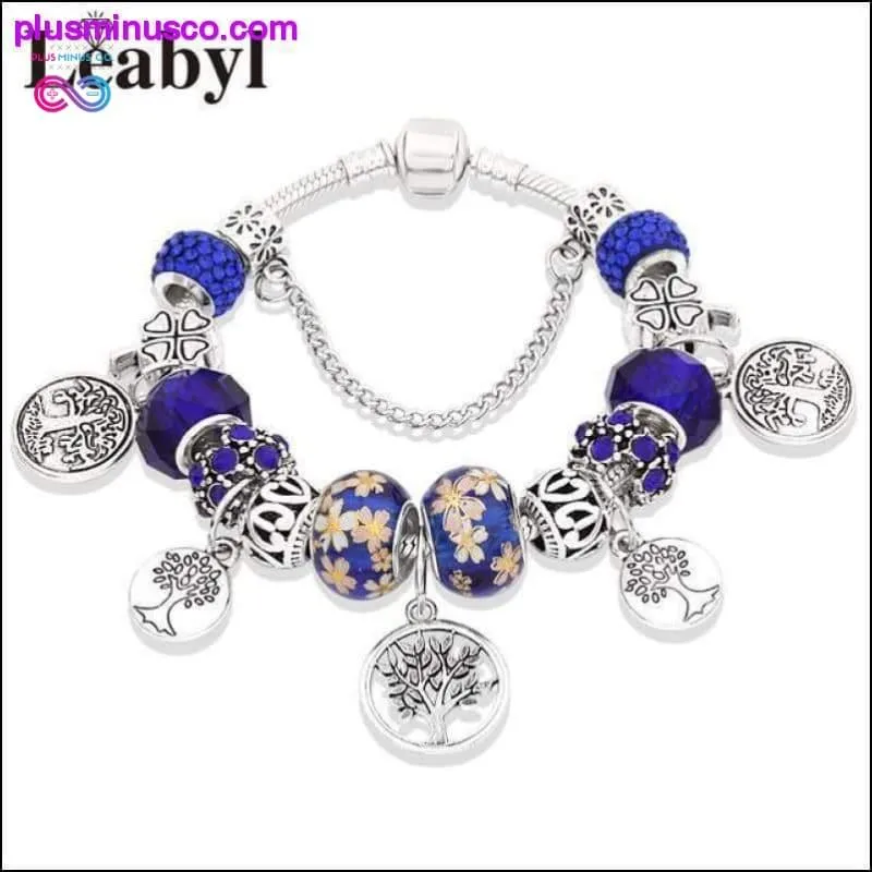 Silver Tree of Life Fashion Bead Bracelet Green Leaf Floral