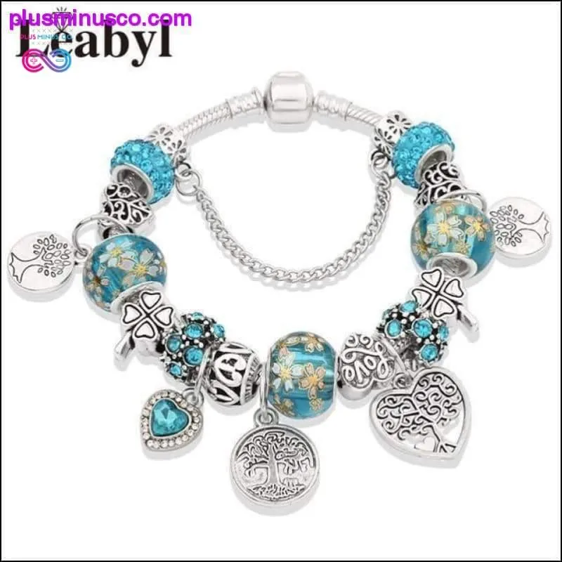 Silver Tree of Life Fashion Bead Bracelet Green Leaf Floral