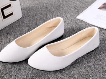 Simple Soft Girl Sweet Round Toe Shoes Flat Bottom Schoolgirl Office Lady Drive Car White Shoes