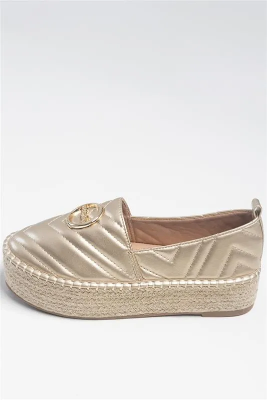 Sissyboy Ladies Quilted Espadrille Gold Shoes