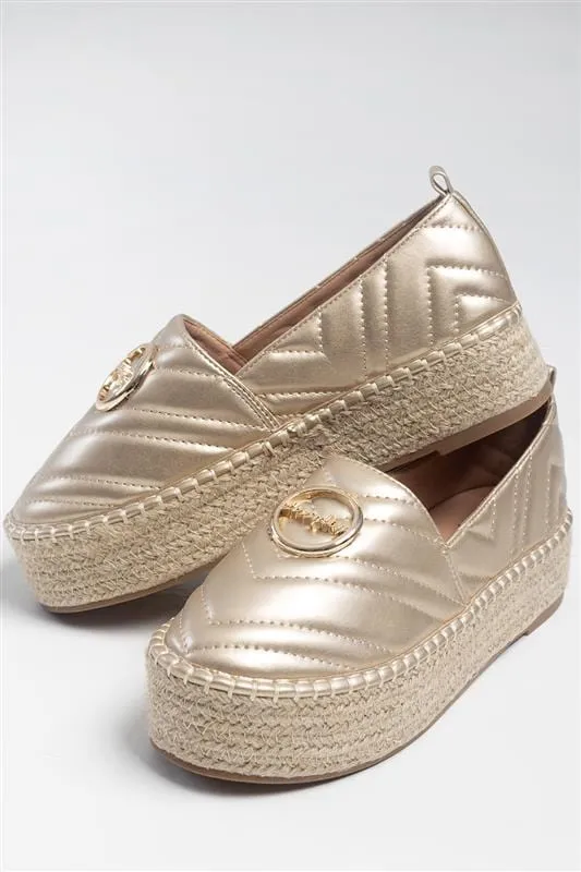 Sissyboy Ladies Quilted Espadrille Gold Shoes