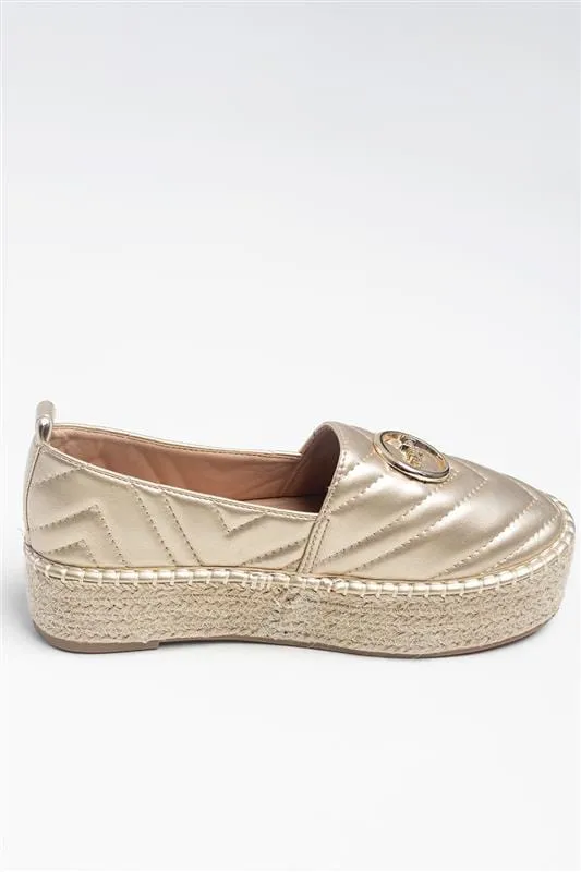 Sissyboy Ladies Quilted Espadrille Gold Shoes