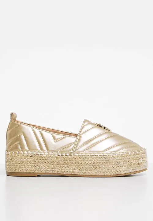 Sissyboy Ladies Quilted Espadrille Gold Shoes