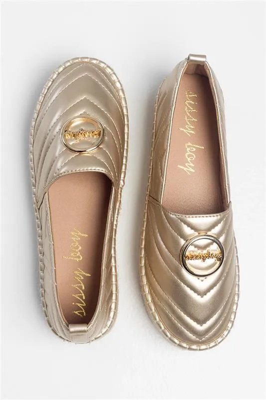 Sissyboy Ladies Quilted Espadrille Gold Shoes
