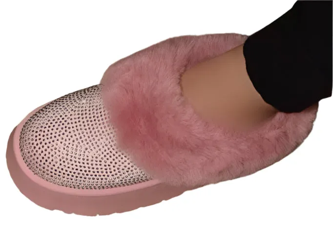 Size 7.5 Pink Faux Fur Platform Bootie Slippers