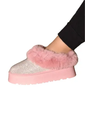 Size 7.5 Pink Faux Fur Platform Bootie Slippers