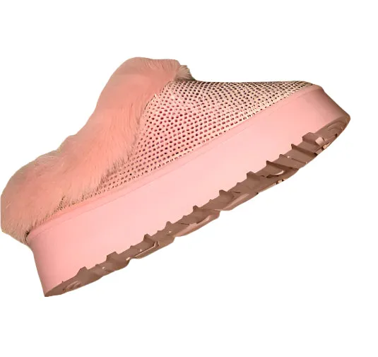 Size 7.5 Pink Faux Fur Platform Bootie Slippers